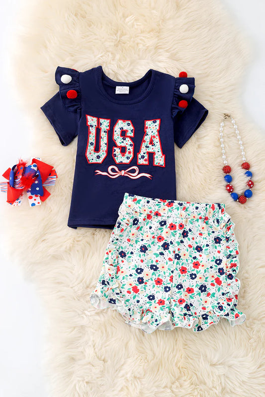 USA Graphic Tee & Ruffle Shorts