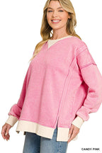 Fleece Acid Washed Contrast Trim Pullover