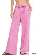 Acid Wash Fleece Palazzo Sweatpants With Pockets