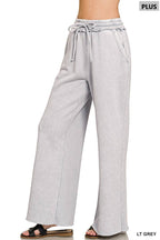 Plus Acid Wash Fleece Palazzo Sweatpants With Pockets