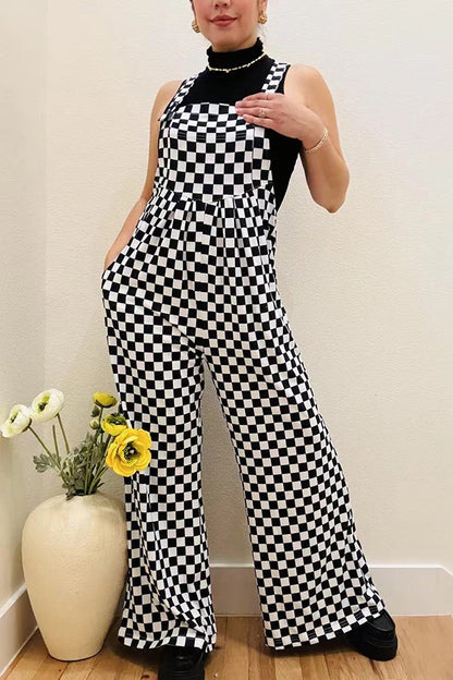 One Piece Checkered Casual Jumpsuit