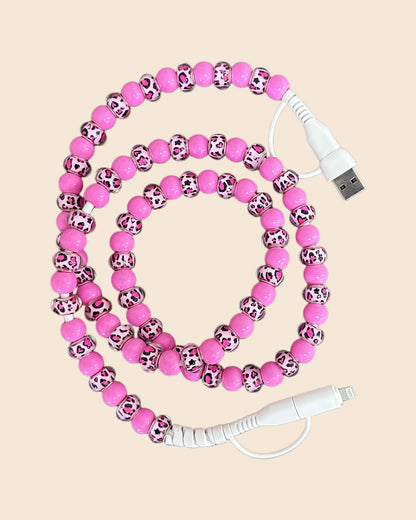 LEOPARD BEADED PHONE CHARGING CABLE 4-IN-1