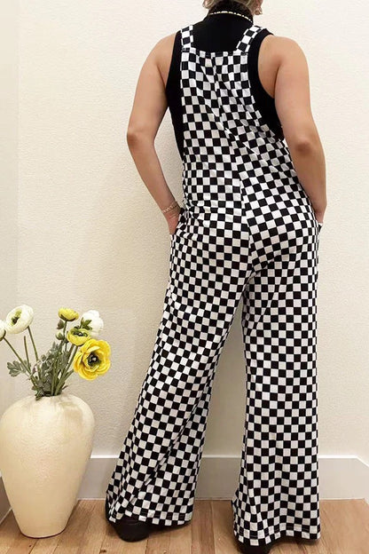 One Piece Checkered Casual Jumpsuit