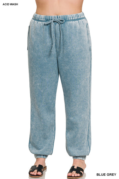 ACID WASH FLEECE SWEATPANTS WITH POCKETS