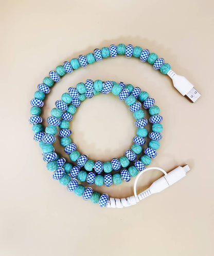 CHECKERBOARD BEADED PHONE CHARGING CABLE 2-IN-1