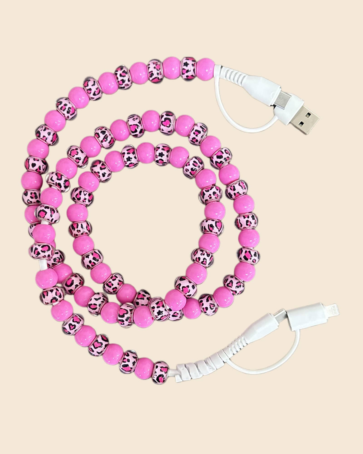 LEOPARD BEADED PHONE CHARGING CABLE 4-IN-1