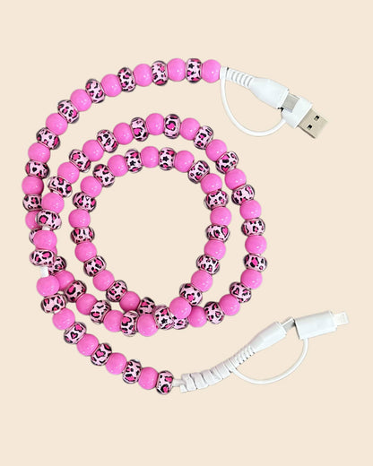 LEOPARD BEADED PHONE CHARGING CABLE 4-IN-1