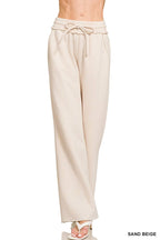 Acid Wash Fleece Palazzo Sweatpants With Pockets