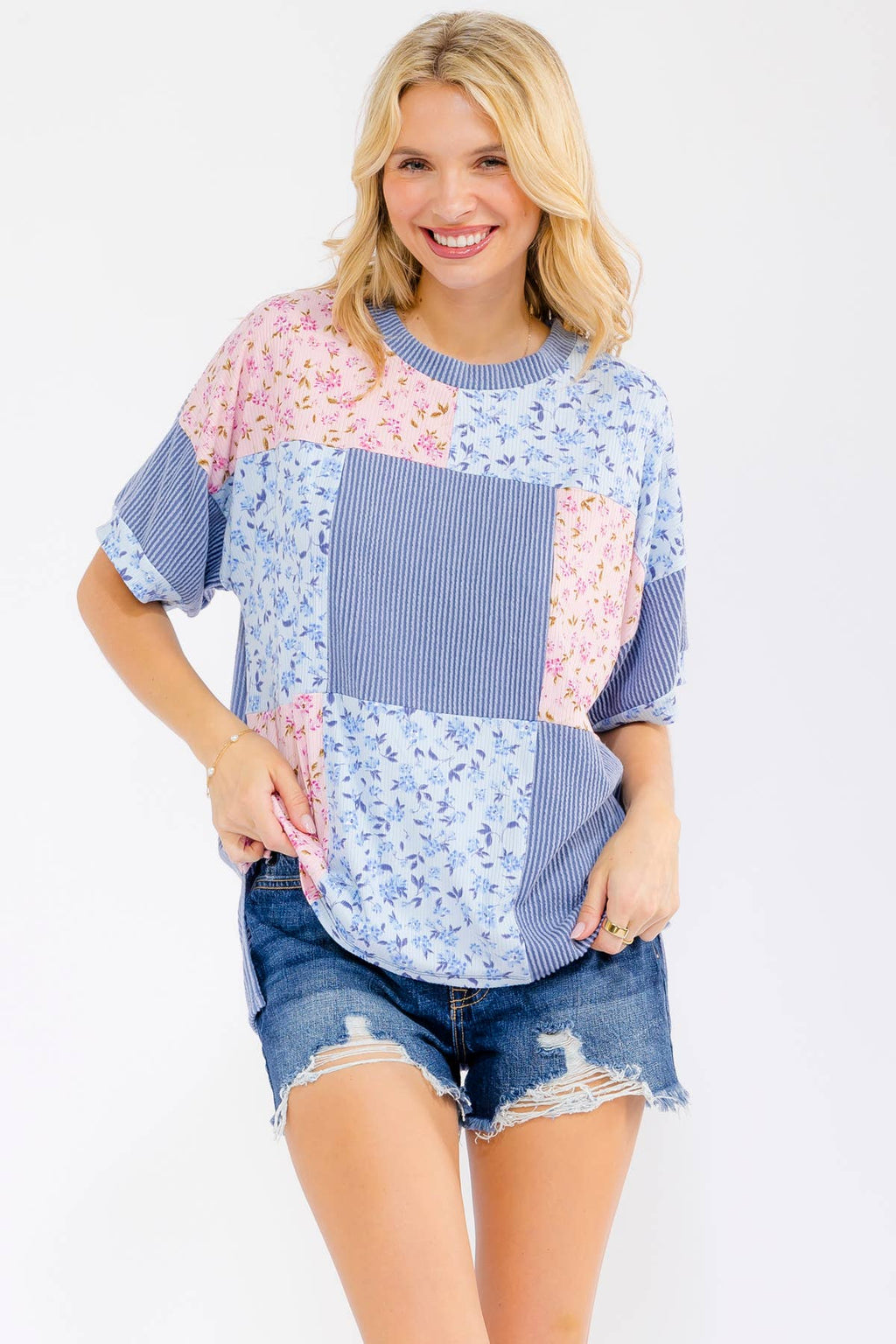 Floral Patchwork Short Sleeve Top