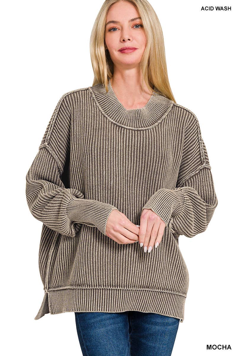 Washed Side Slit Oversized Sweater