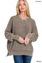 Washed Side Slit Oversized Sweater