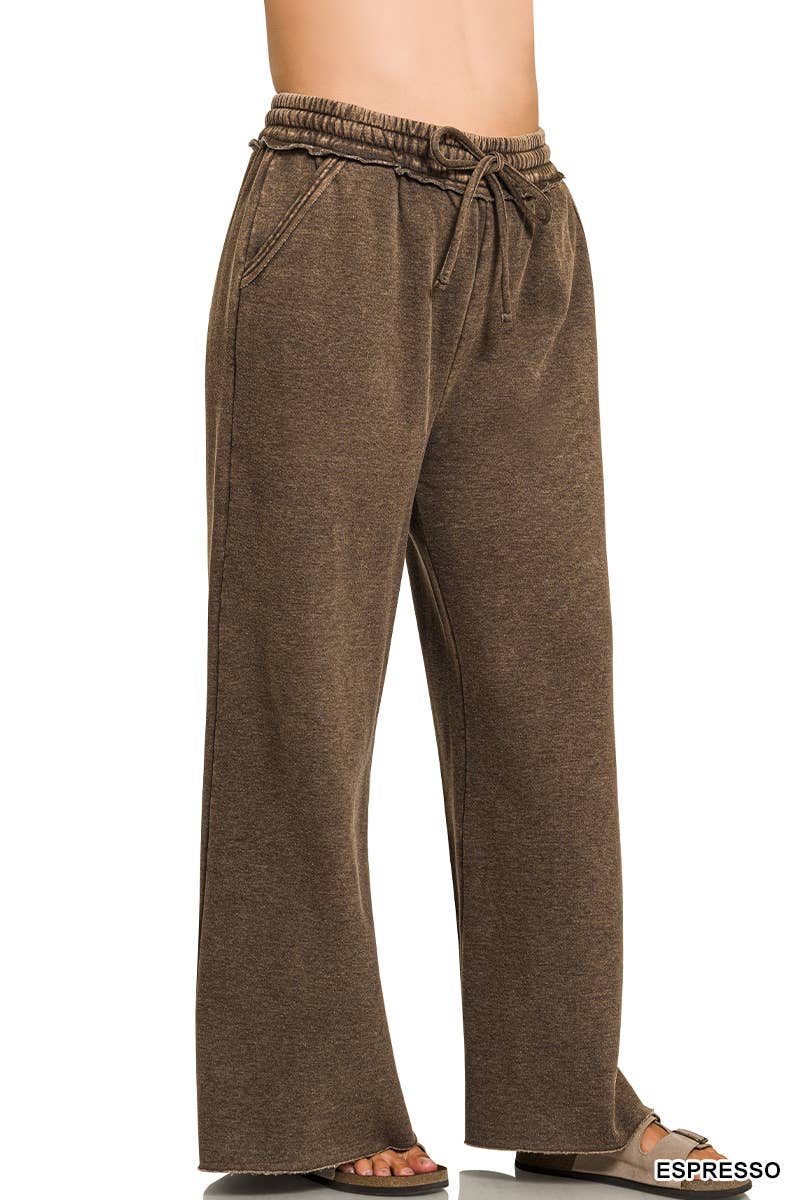 Plus Acid Wash Fleece Palazzo Sweatpants With Pockets