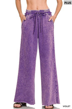 Plus Acid Wash Fleece Palazzo Sweatpants With Pockets