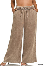 Plus Acid Wash Fleece Palazzo Sweatpants With Pockets