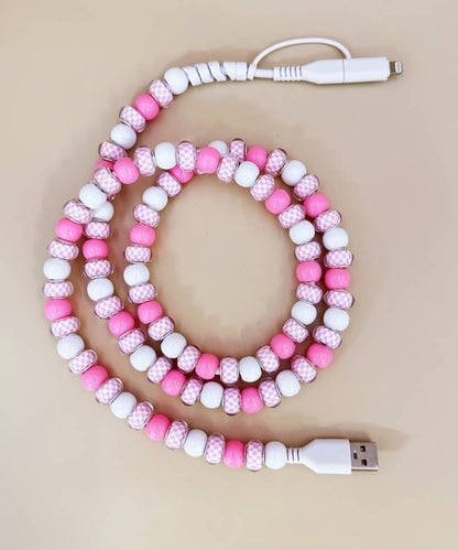 CHECKERBOARD BEADED PHONE CHARGING CABLE 2-IN-1
