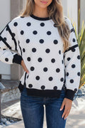 Polka Dots Patchwork Long Sleeve Round Neck Sweatshirt