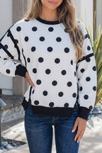 Polka Dots Patchwork Long Sleeve Round Neck Sweatshirt