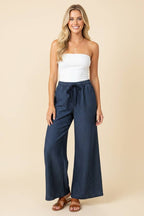 HP40115 Pinstripe wide leg drawstring pants