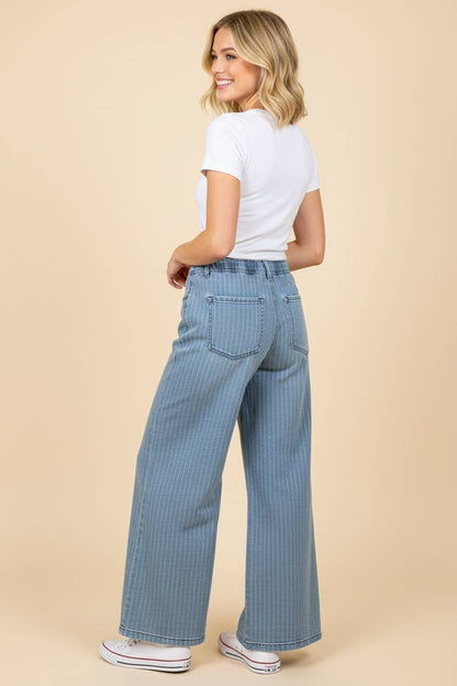 HP40115 Pinstripe wide leg drawstring pants