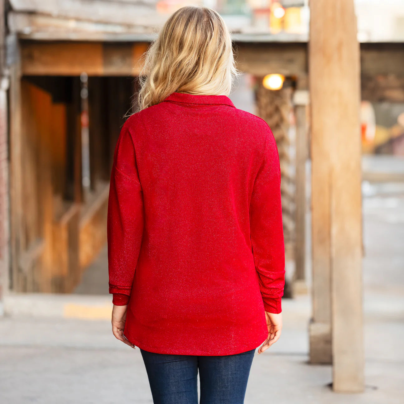 Sparkly Half Zip Pullover-Black, Red