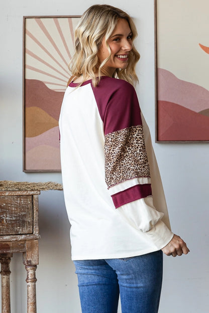 Burgundy & Leopard Top