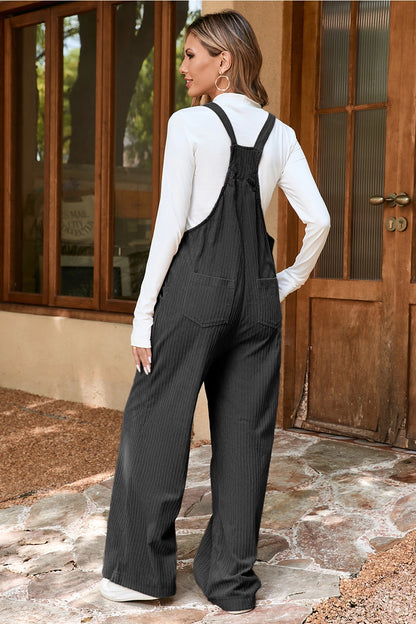 Pocketed Loose Fit Corduroy Overalls