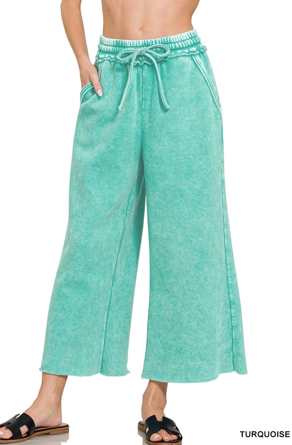 Zenana Acid Wash Palazzo Pants