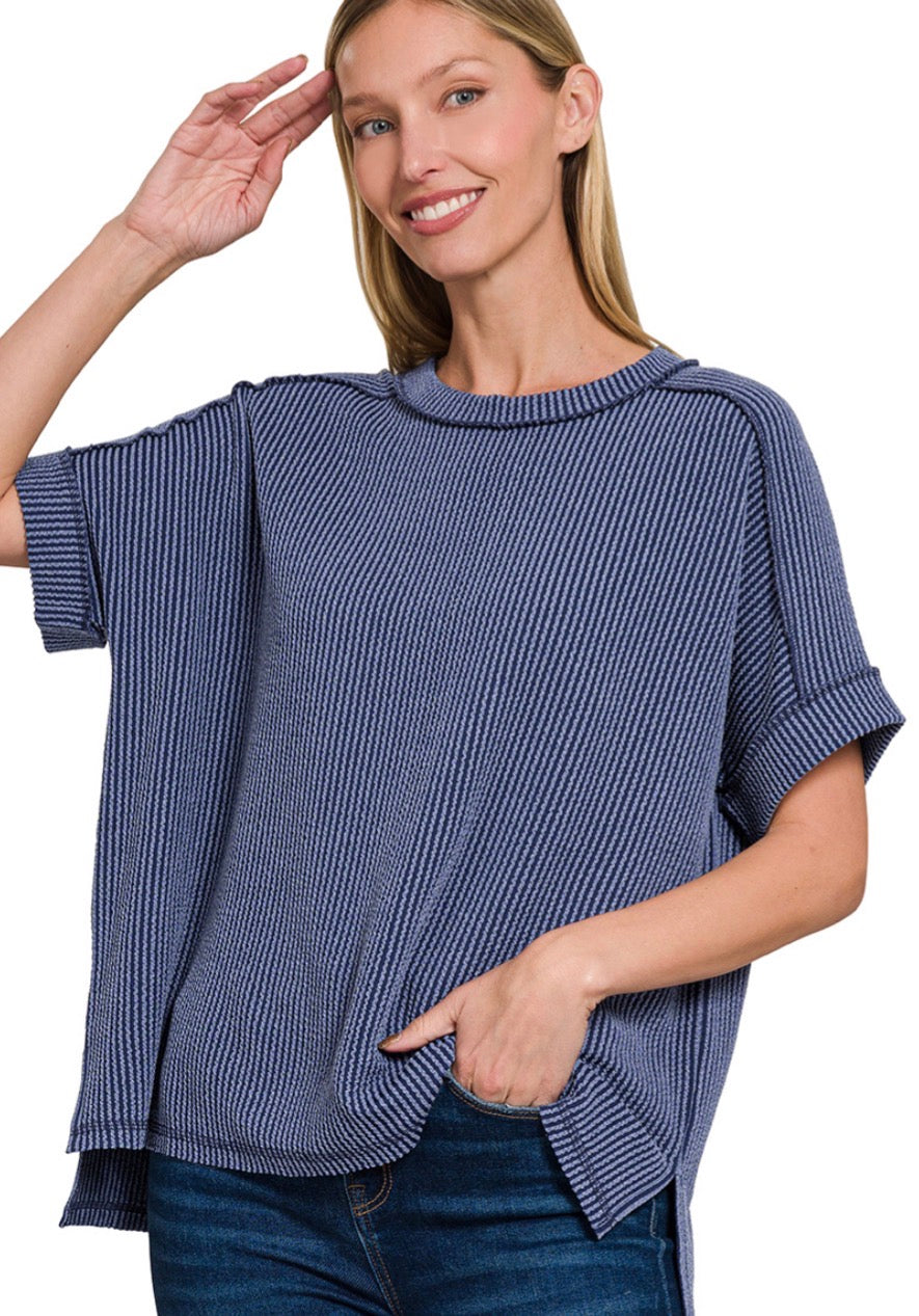 Zenana Raised Ribbed Cuffed Tee