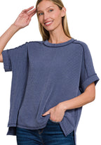Zenana Raised Ribbed Cuffed Tee