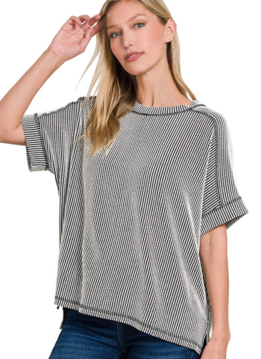 Zenana Raised Ribbed Cuffed Tee