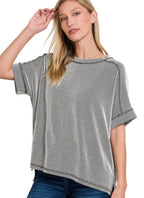 Zenana Raised Ribbed Cuffed Tee