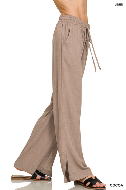 Linen Wide-Leg Drawstring Pants – Cocoa