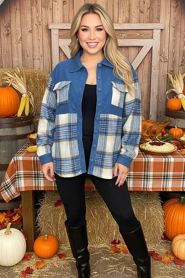 Blue Plaid Button-up Shacket