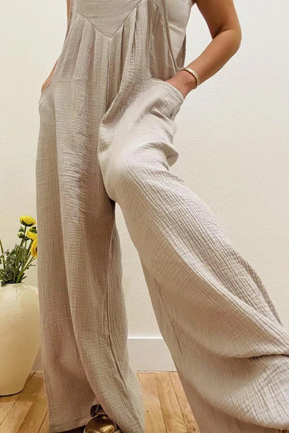 Beige Gauze One Piece Jumpsuit