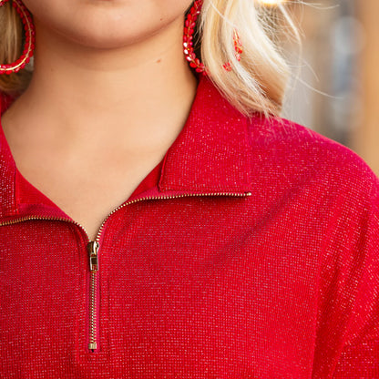 Sparkly Half Zip Pullover-Black, Red