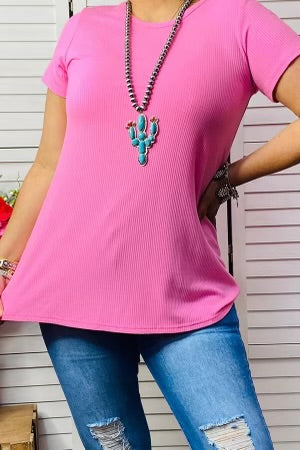 Jersey Knit Ribbed Fabric Short Sleeve Top