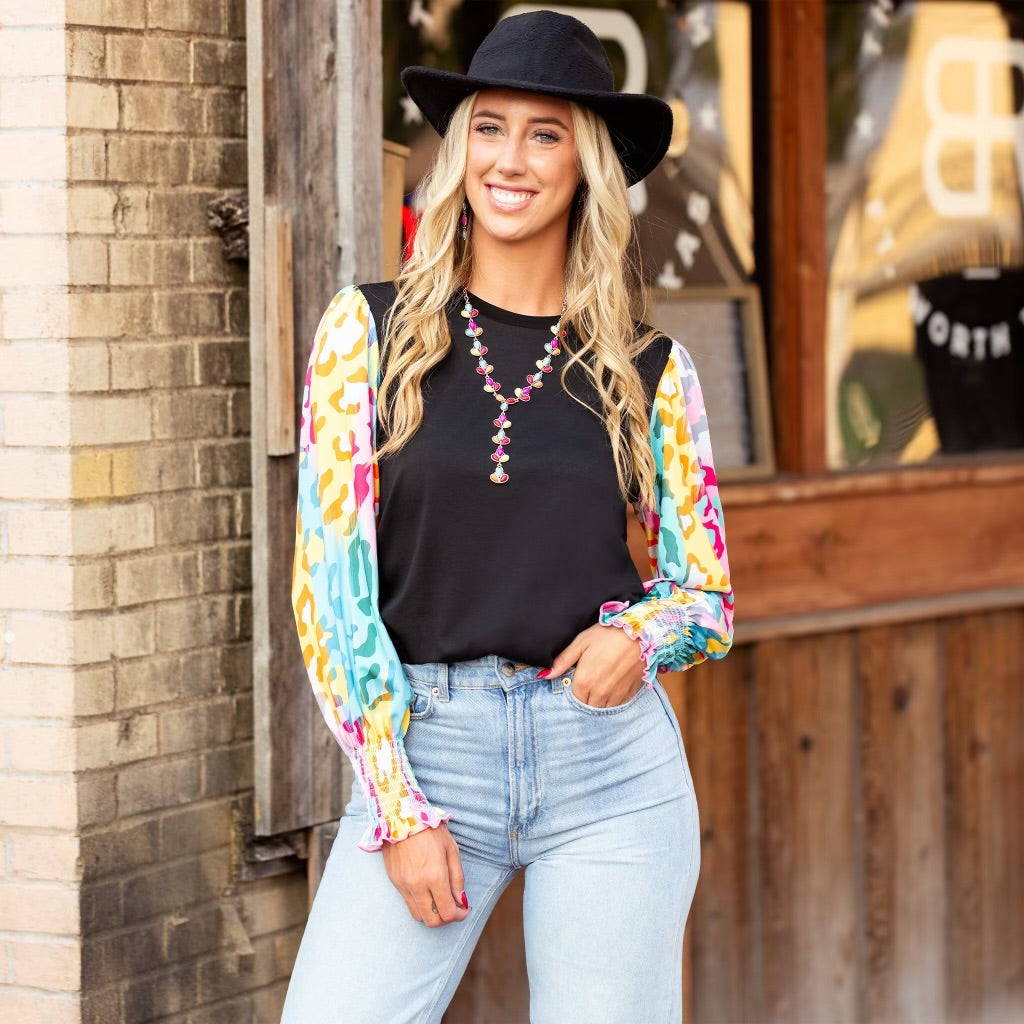 Multicolor Leopard Print Sleeve Top