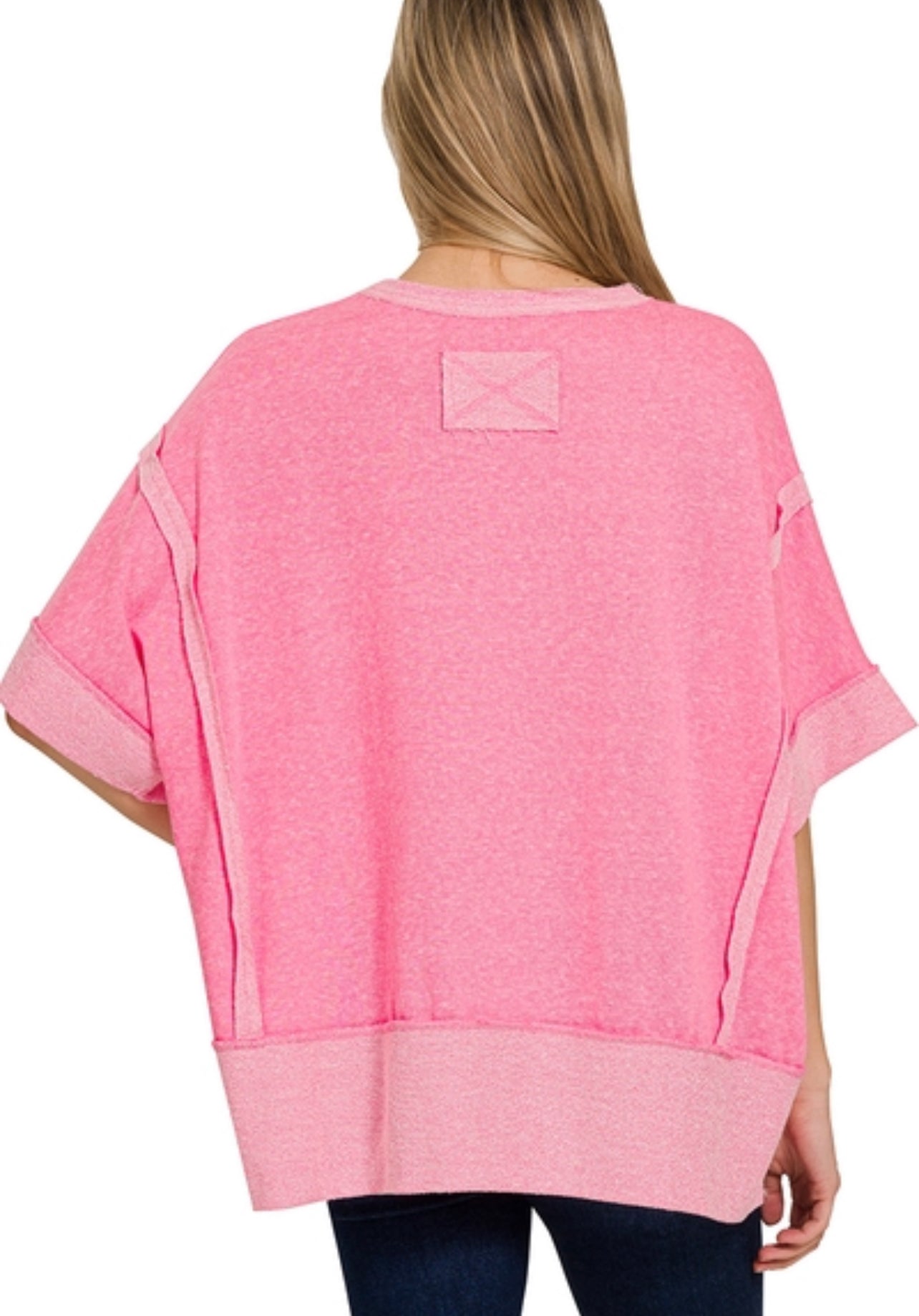 Pink Casual Pullover Oversized