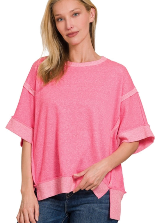 Pink Casual Pullover Oversized