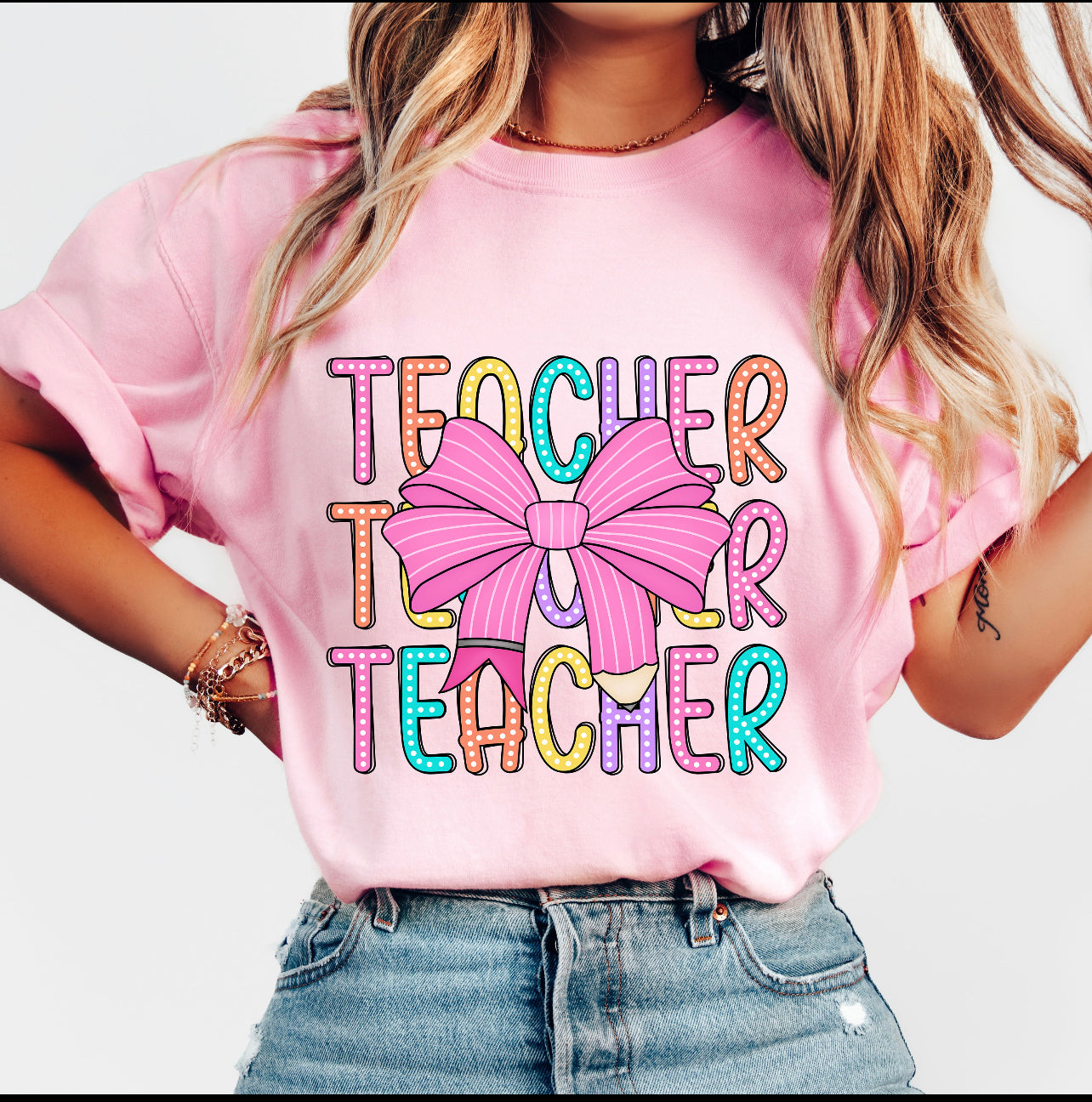 Teacher x3 Bow Tee