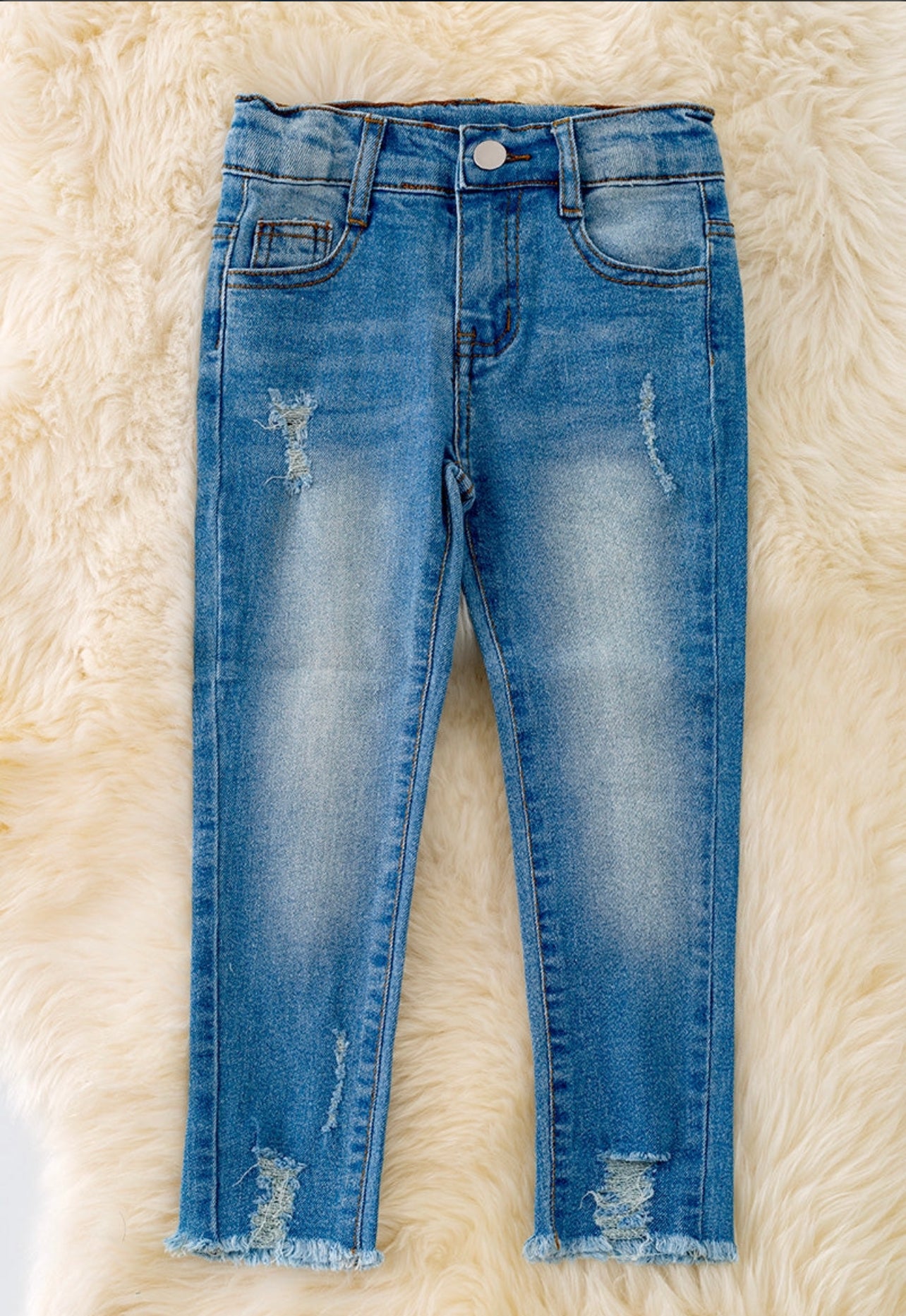 Girls Distressed Denim Jeans W/Hem