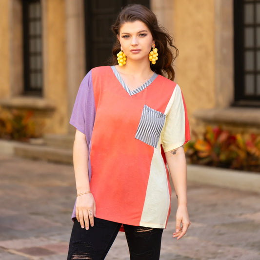 Triblend Color Block V-Neck Top