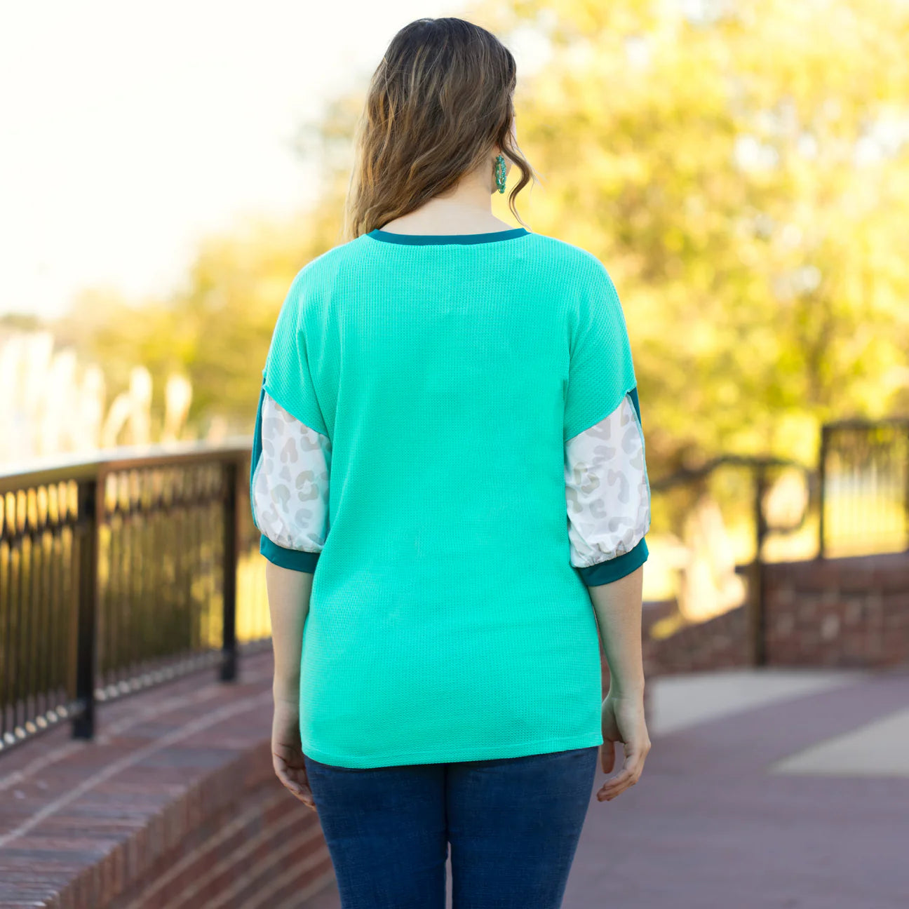 Leopard Color Block Quarter Sleeve Top