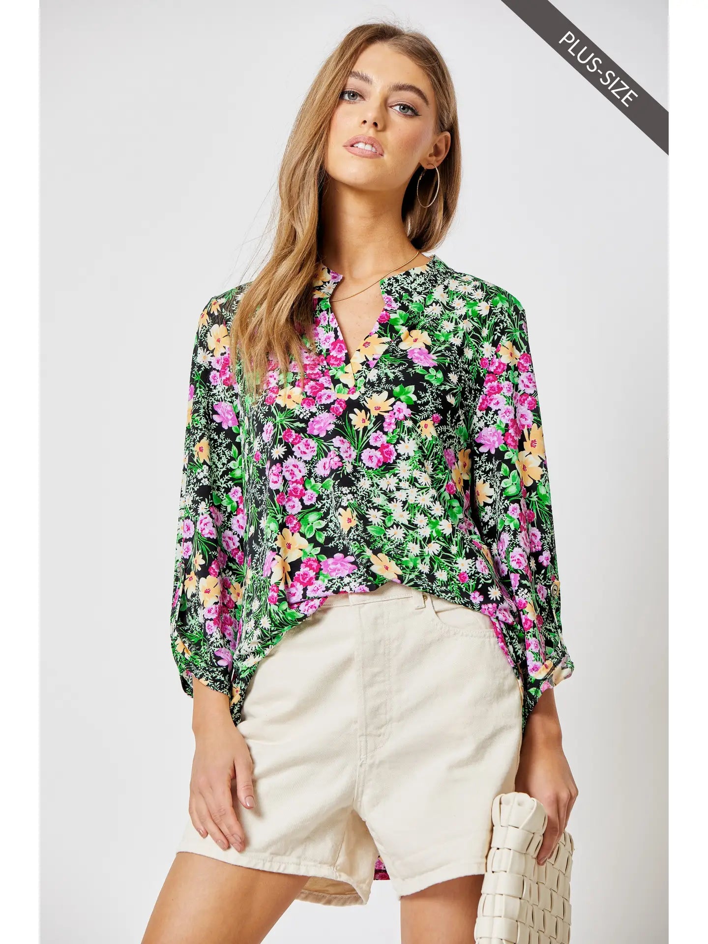 3/4 Sleeve Garden Floral Wrinkle Free Blouse