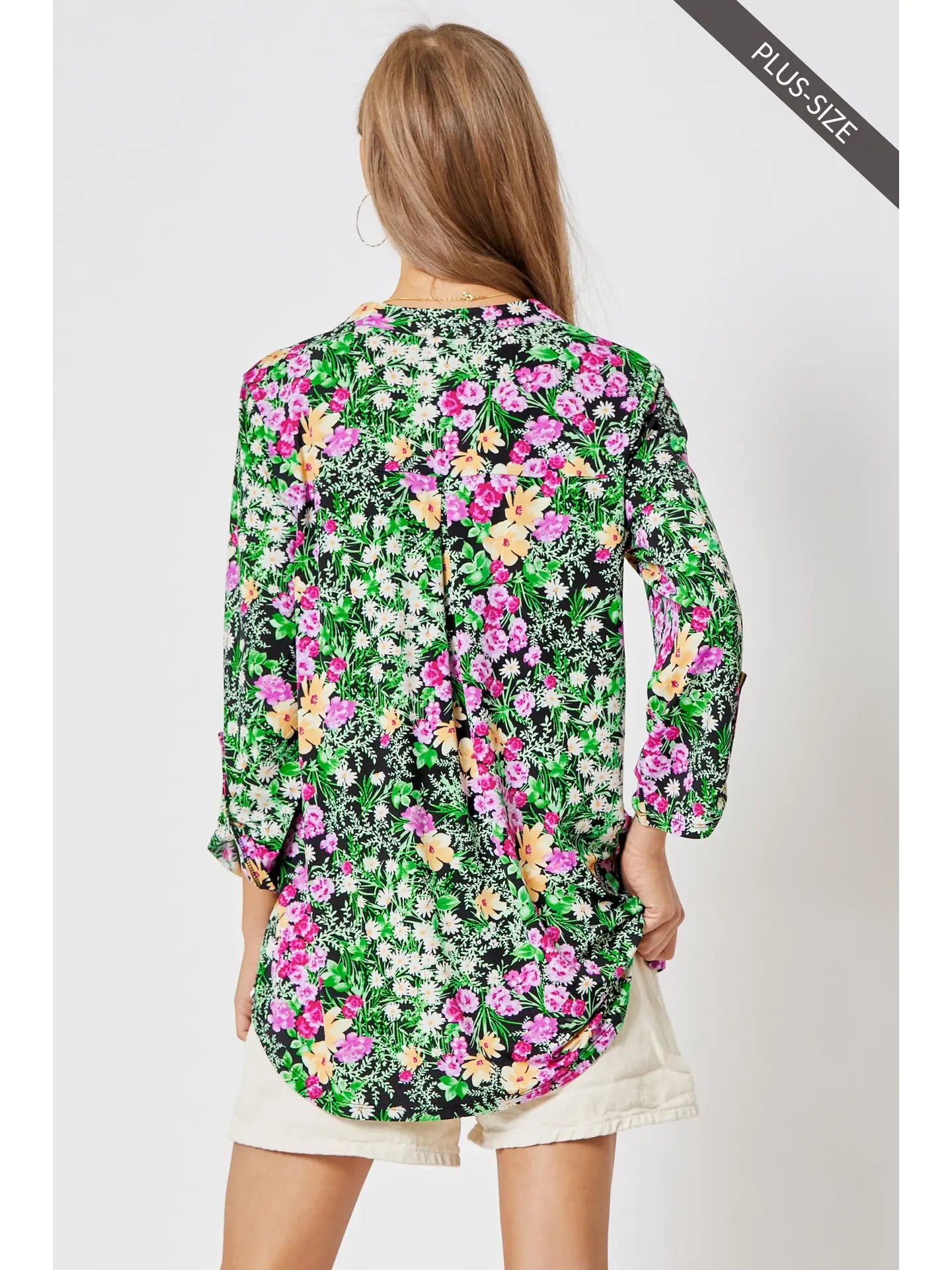 3/4 Sleeve Garden Floral Wrinkle Free Blouse