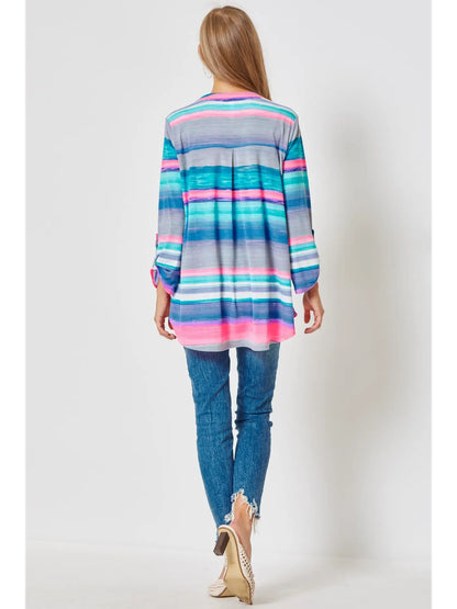 3/4 Sleeve Multicolor Striped Wrinkle Free Blouse