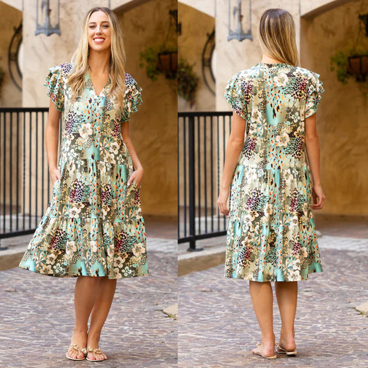 Tropical Print Dress With Pockets