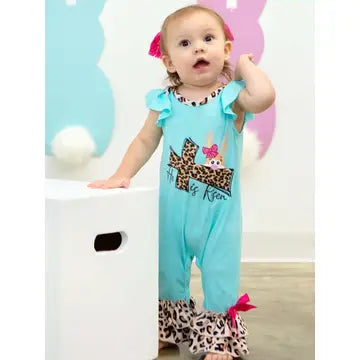 He Is Risen Animal Print Ruffled Romper