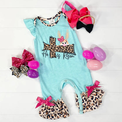 He Is Risen Animal Print Ruffled Romper