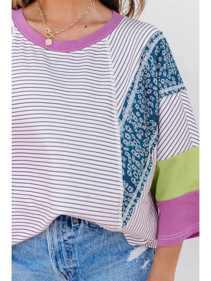 Striped Colorblock Patchwork Tee – Wildflower Mix